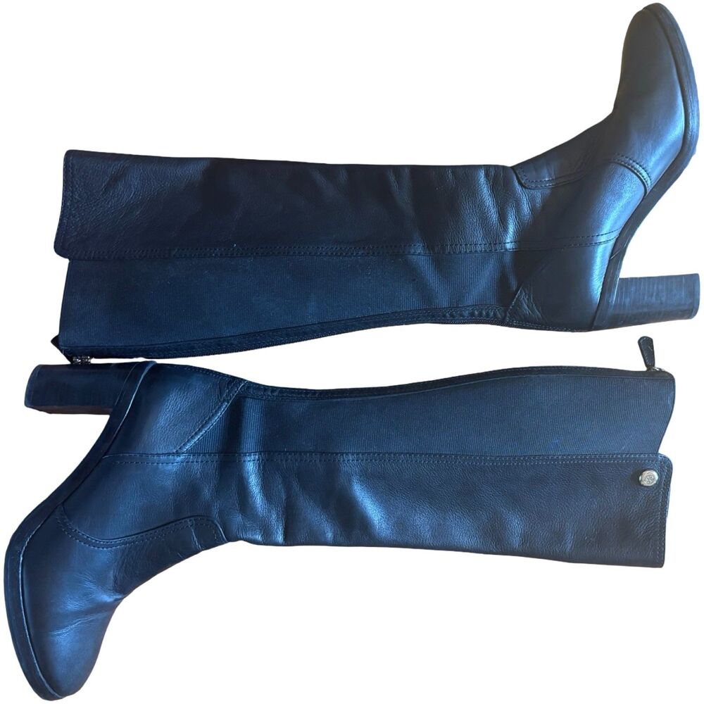 Tory Burch Black Leather Riding Boots Block Heel Stretch Back Tall Size 7.5 - Picture 2 of 6